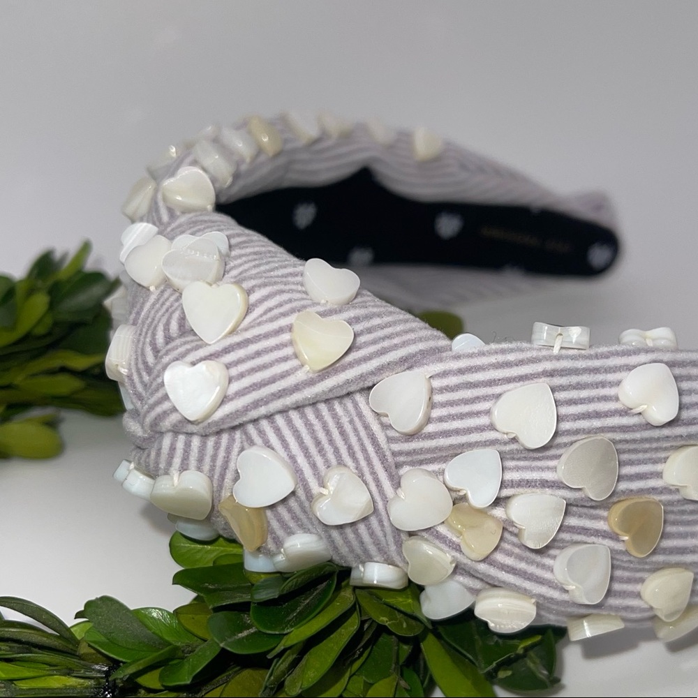 Lele Sadoughi pastel purple/white Seersucker MOP heart headband - Picture 2 of 3